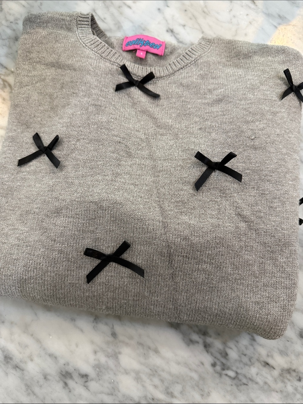 Edikted Gray Crewneck Sweater with Black Bow Details
